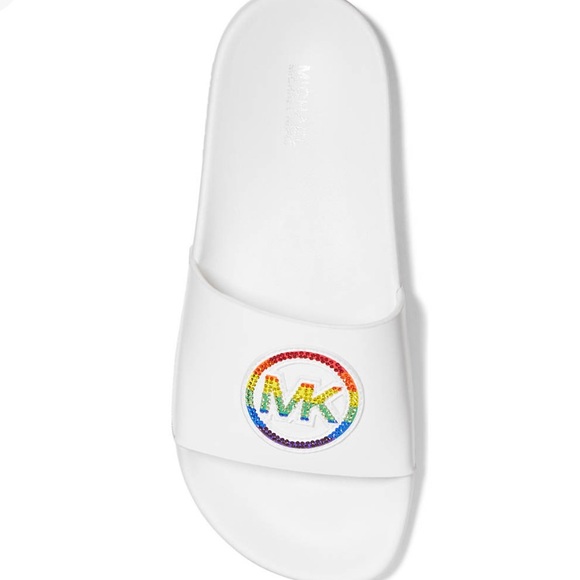 Michael Kors rainbow rhinestone slides. Women’s sandal white size 10 shoes nwot - Picture 1 of 1